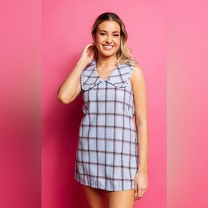QUEEN OF SPARKLES Pastel powder Plaid Mini Dress big collar M